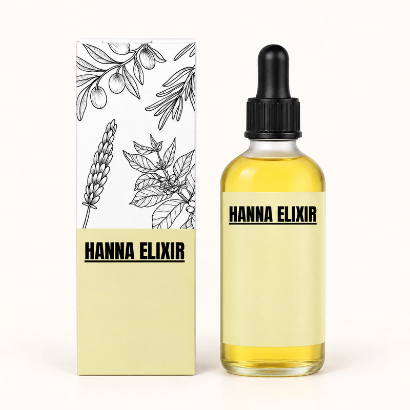 HANNA Elixir Haaröl mit Pflanzenölen, Flasche und Verpackung